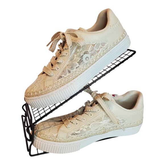 NWT MARC FISHER SZ 7.5 M Spryng Platform Lace-up Natural Lace Sneaker - Picture 2 of 14